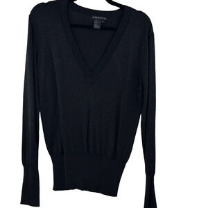 SPANNER Black V-Neck Metallic Sweater Lightweight Knit